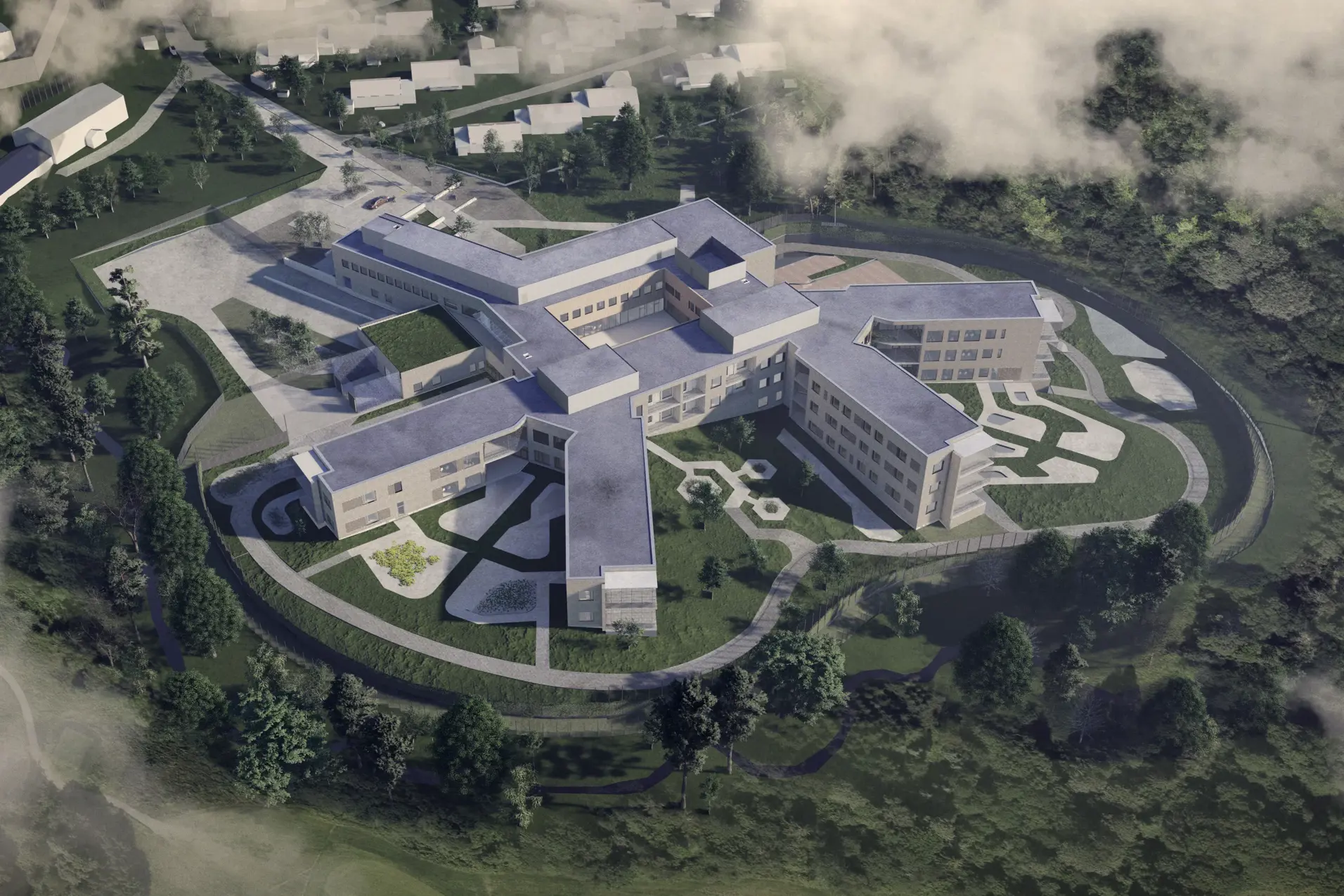 En høy vinkelvisning av en bygning